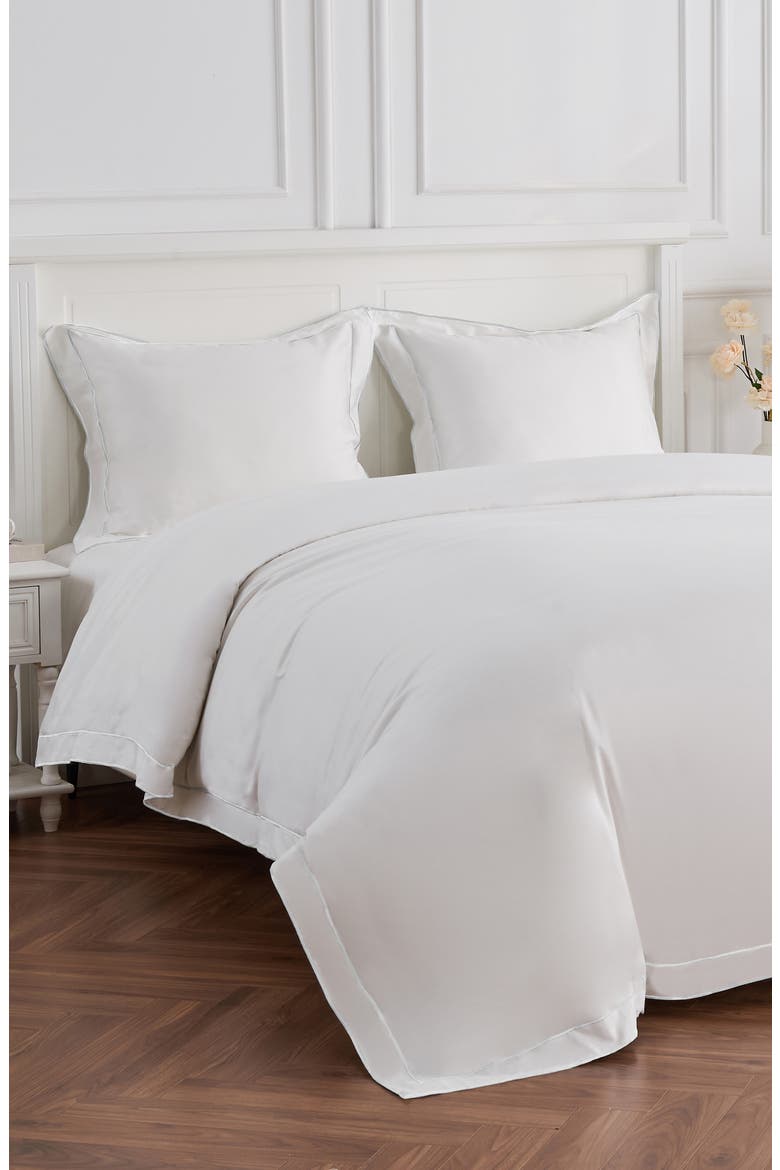 Framed Embroidered Duvet & Sham Set, Alternate, color, WHITE/ WHITE