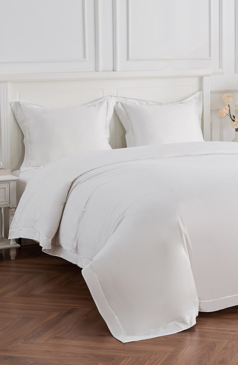 MELANGE HOME Framed Embroidered Duvet & Sham Set, Alternate, color, White/ White