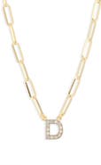 MESHMERISE Diamond Initial Charm Paper Clip Chain Necklace