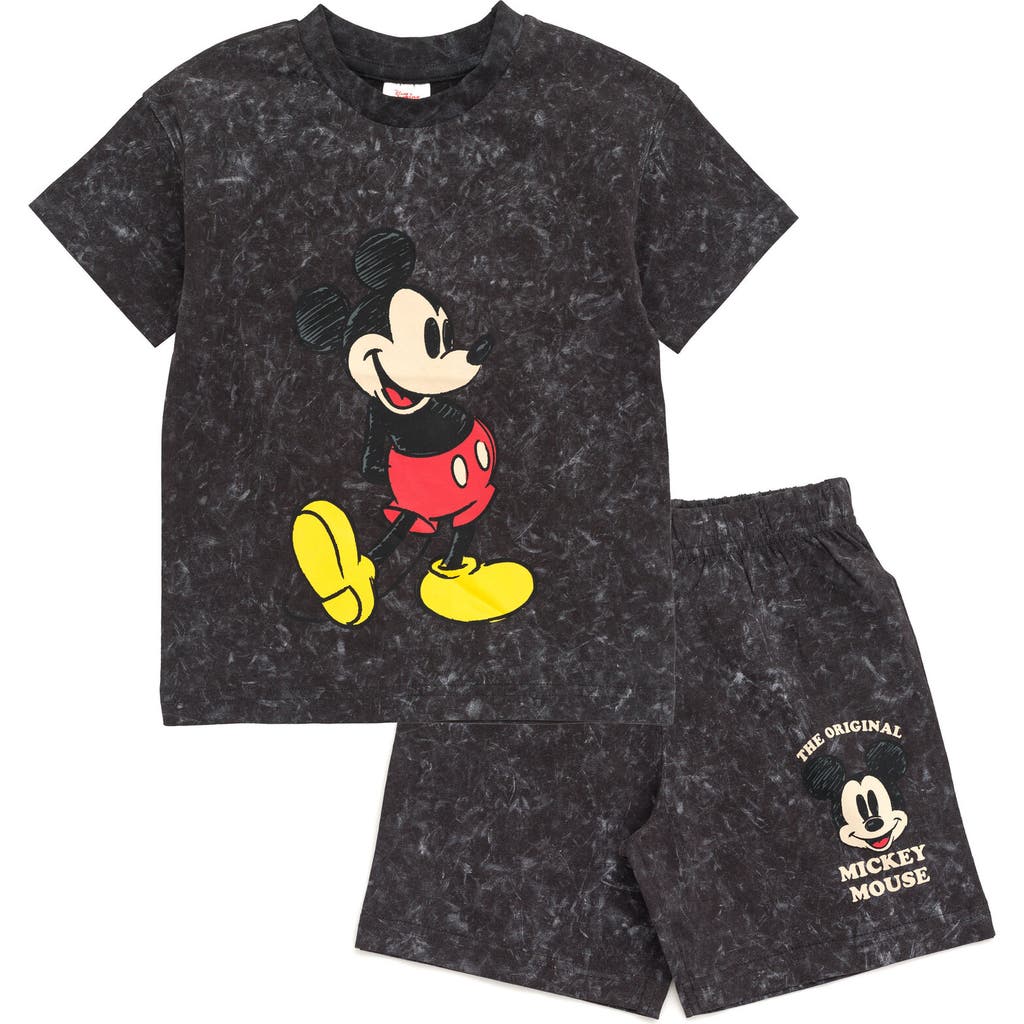 Disney Mickey Mouse & Friends Wash T-shirt & Shorts Set In Black