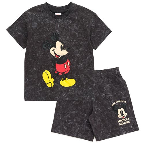 Disney Mickey Mouse & Friends Wash T-shirt & Shorts Set In Black