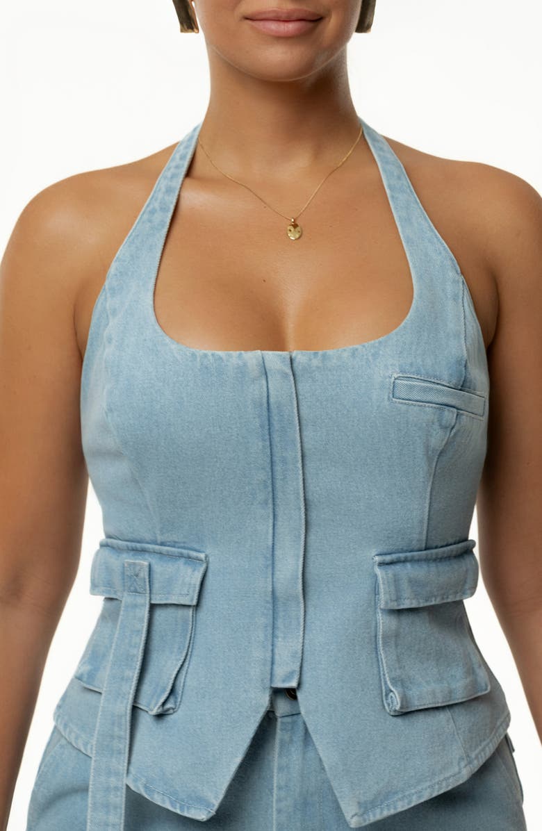 JLUXLABEL Josie Denim Halter Top, Alternate, color, Denim