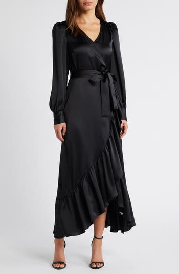 Ruffle Long Sleeve Faux Wrap Maxi Dress