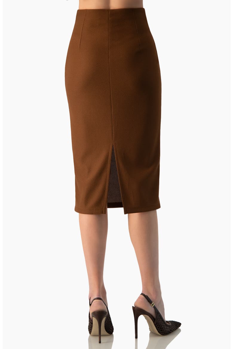 Cuffed-Hem Midi Skirt with Rear Slit, Alternate, color, Light Brown