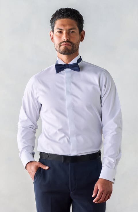 Wing Collar Fly Front Slim Dress Shirt
