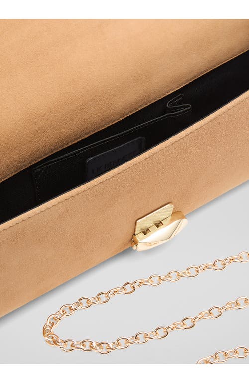 Lk Bennett Aria Curve Flap Suede Clutch In Trench