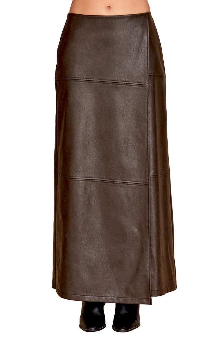 CRESCENT Faux Leather Wrap Maxi Skirt, Main, color,