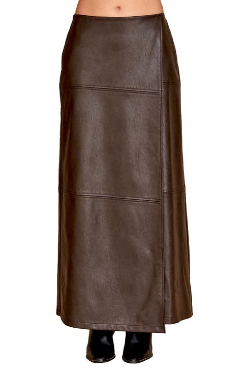 Faux Leather Wrap Maxi Skirt