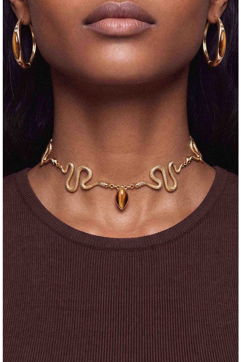 Serpentina Tiger's Eye Snake Choker Necklace, Alternate, color, TIGERS EYE