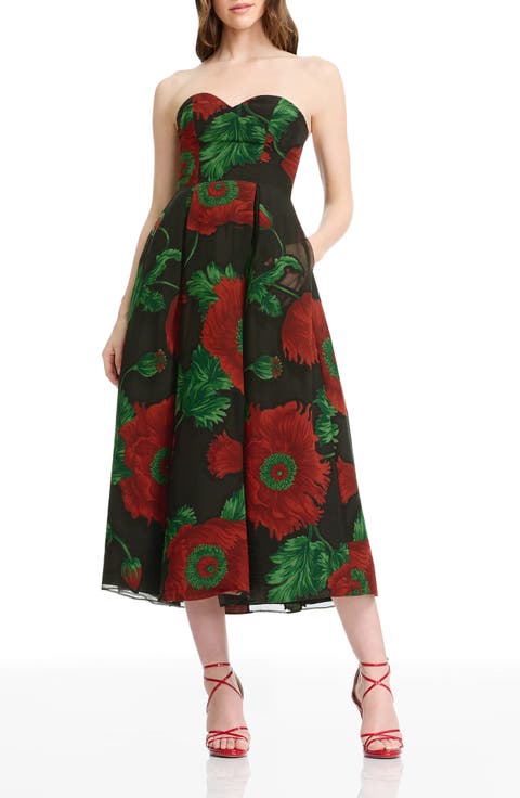 Maisy Strapless Fit & Flare Cocktail Midi Dress