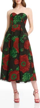 Dress the Population Maisy Strapless Fit & Flare Cocktail Midi Dress