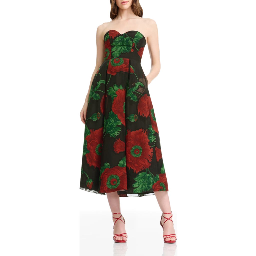 Dress The Population Maisy Strapless Fit & Flare Cocktail Midi Dress In Black