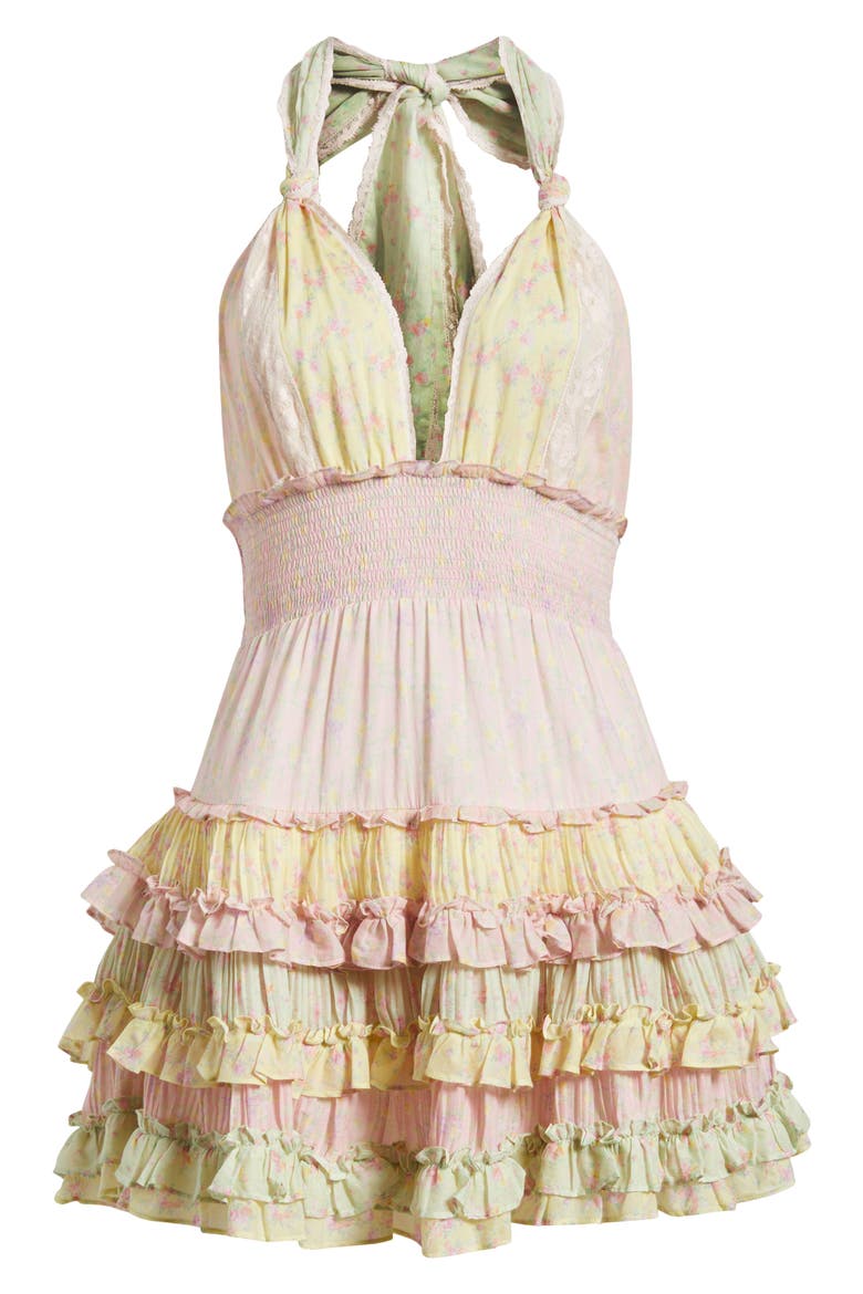 Quintelle Ruffle Halter Minidress, Alternate, color, TAFFY TWIST