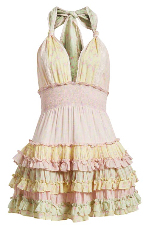 Loveshackfancy Quintelle Ruffle Halter Minidress In Taffy Twist