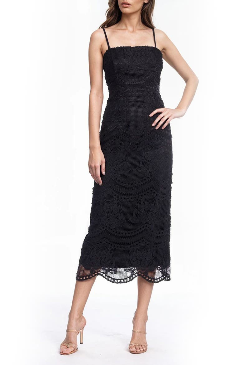 Mixed Lace Cocktail Dress, Main, color, BLACK