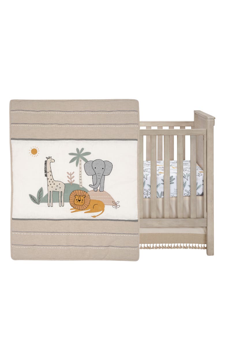 Lambs & Ivy Jungle Adventure Linen/Cotton 3-Piece Nursery Baby Crib Bedding Set, Main, color,