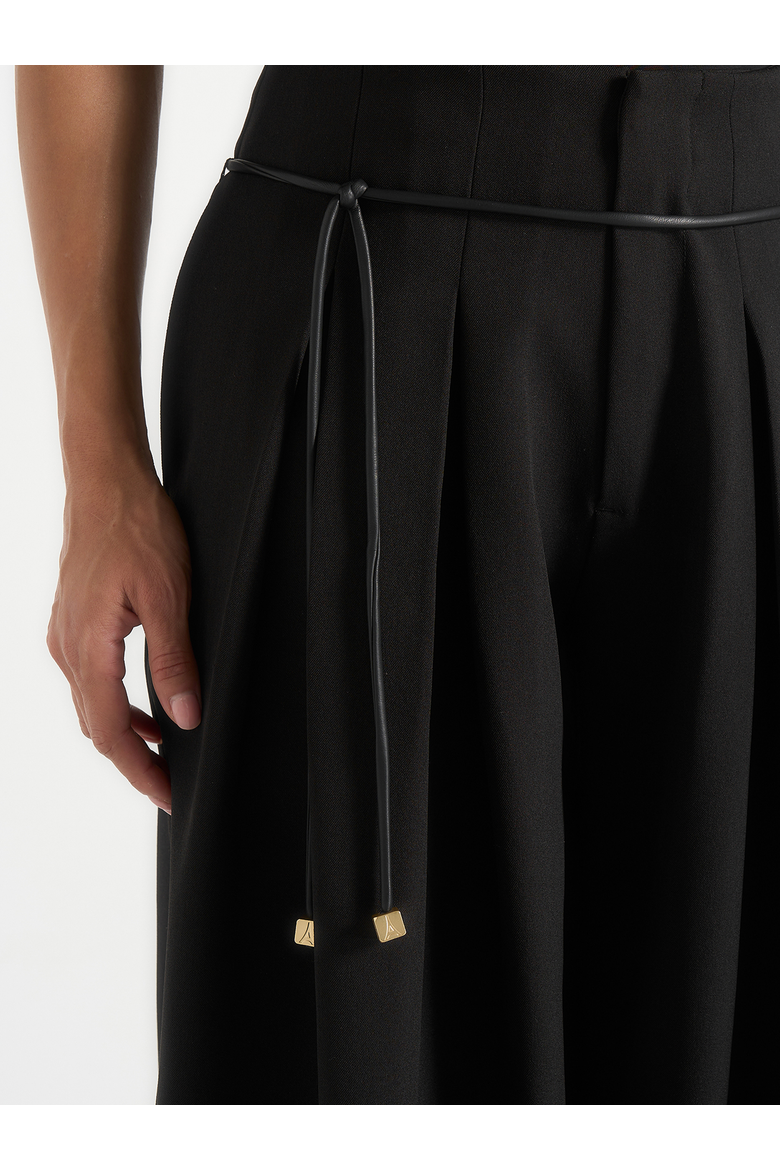 Flora Box Pleat Wide Leg Belted Trousers, Alternate, color, Black