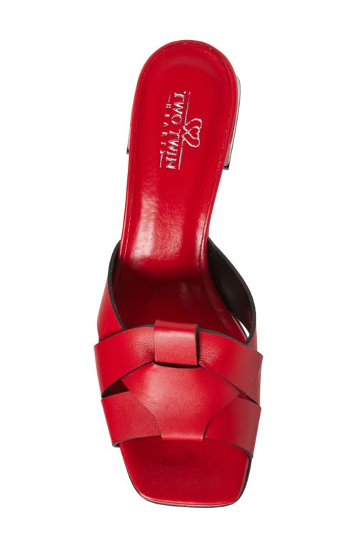2 Twin Hearts Cross Band Block Heel Sandal In Red