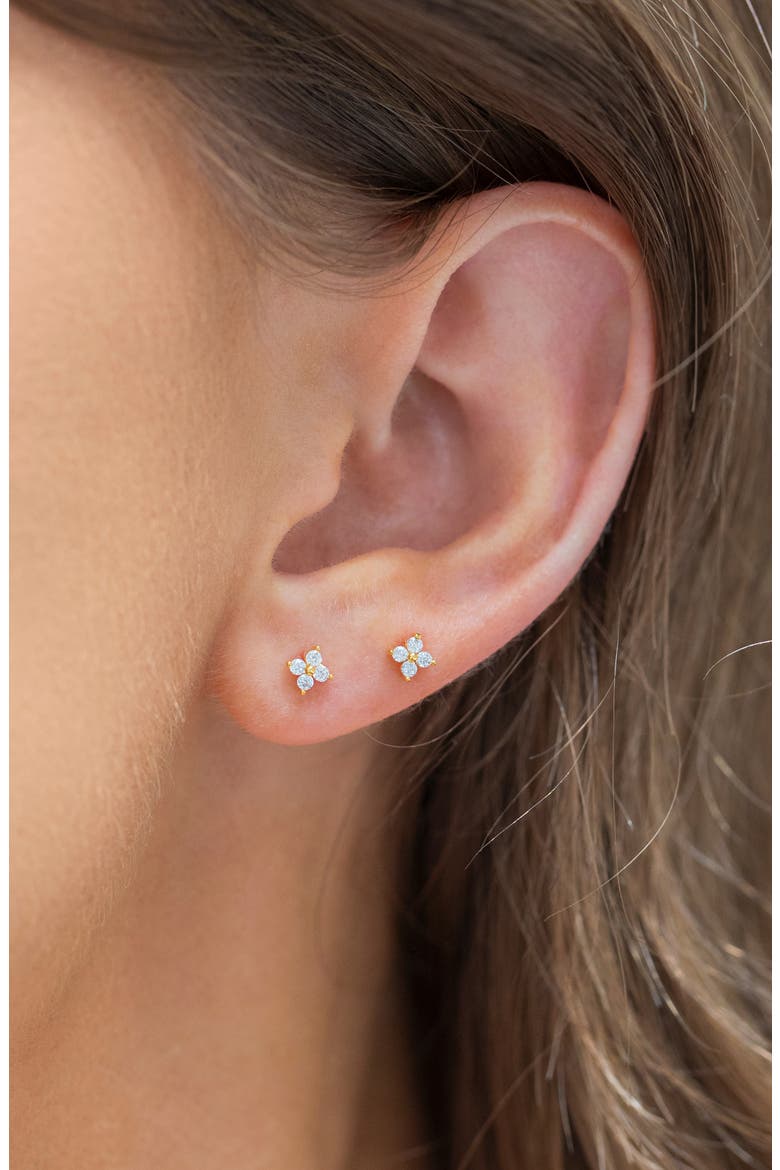 Teeny Tiny Cubic Zirconia Cluster Stud Earrings, Alternate, color, GOLD