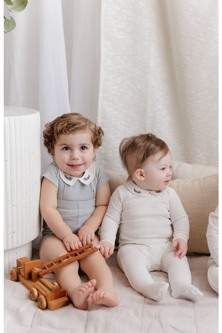 Organic Cotton Embroidered Collar Collection - Romper Boy, Alternate, color, Blue Leaf