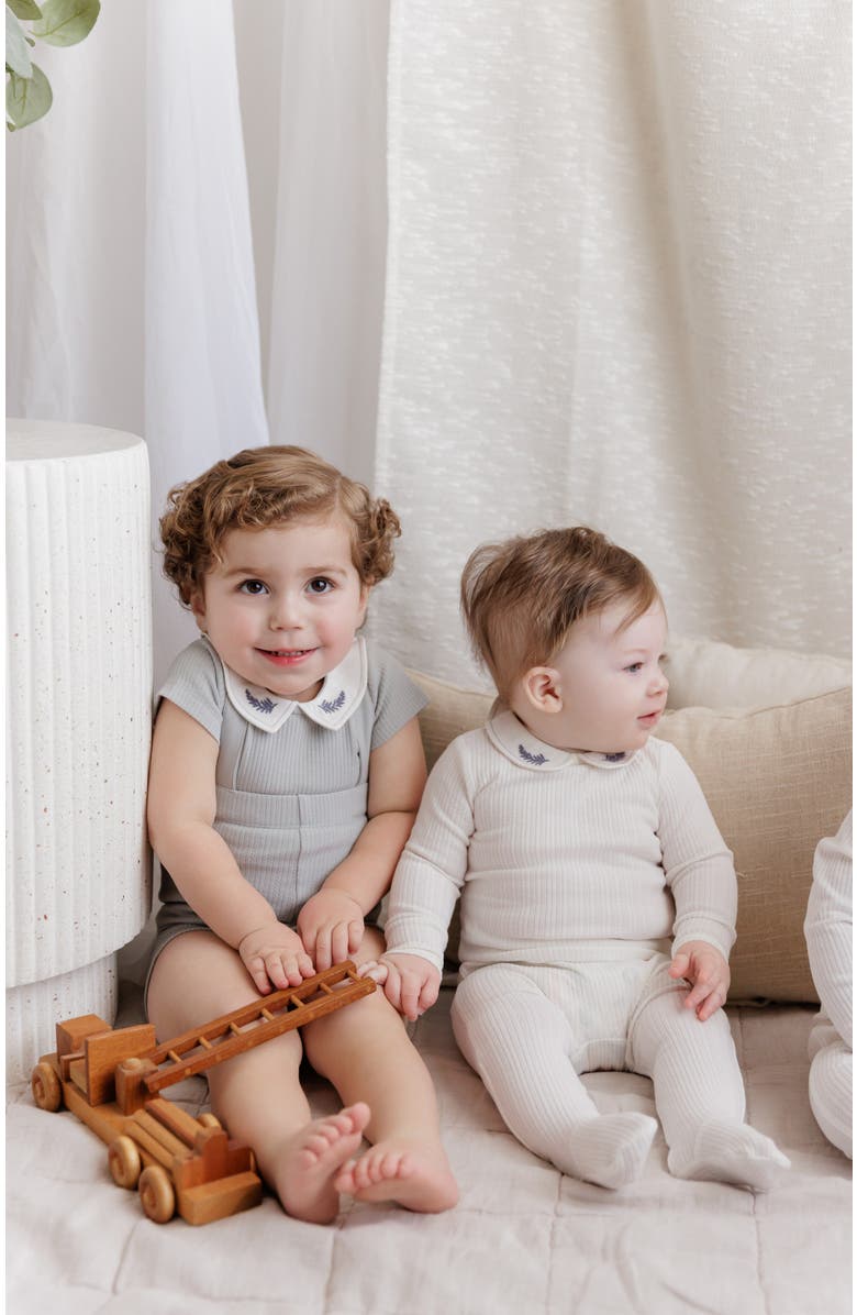 Ely's & Co. Organic Cotton Embroidered Collar Collection - Romper Boy, Alternate, color, Blue Leaf