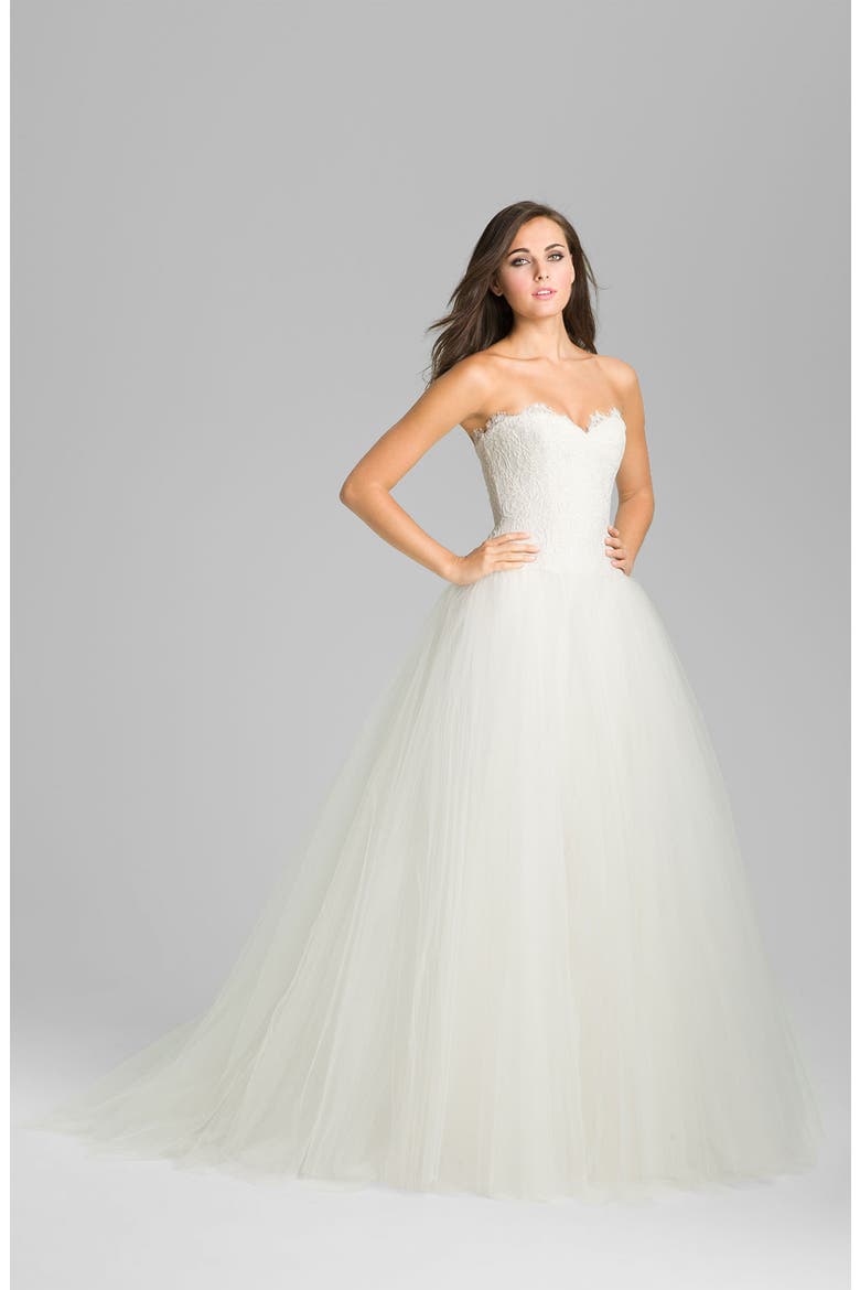 Strapless Lace & Tulle Ballgown, Main, color, OFF WHITE