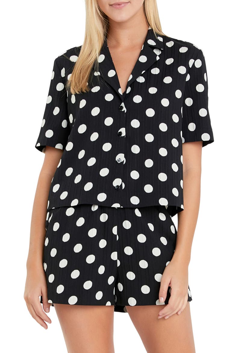 Textured Dot Camp Shirt, Main, color, BLACK/ IVORY