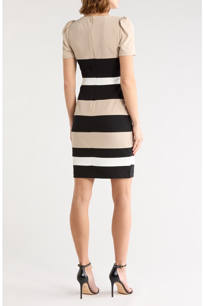 Short Sleeve Colorblock Sheath Dress, Alternate, color, KHAKI/ BLACK/ IVORY