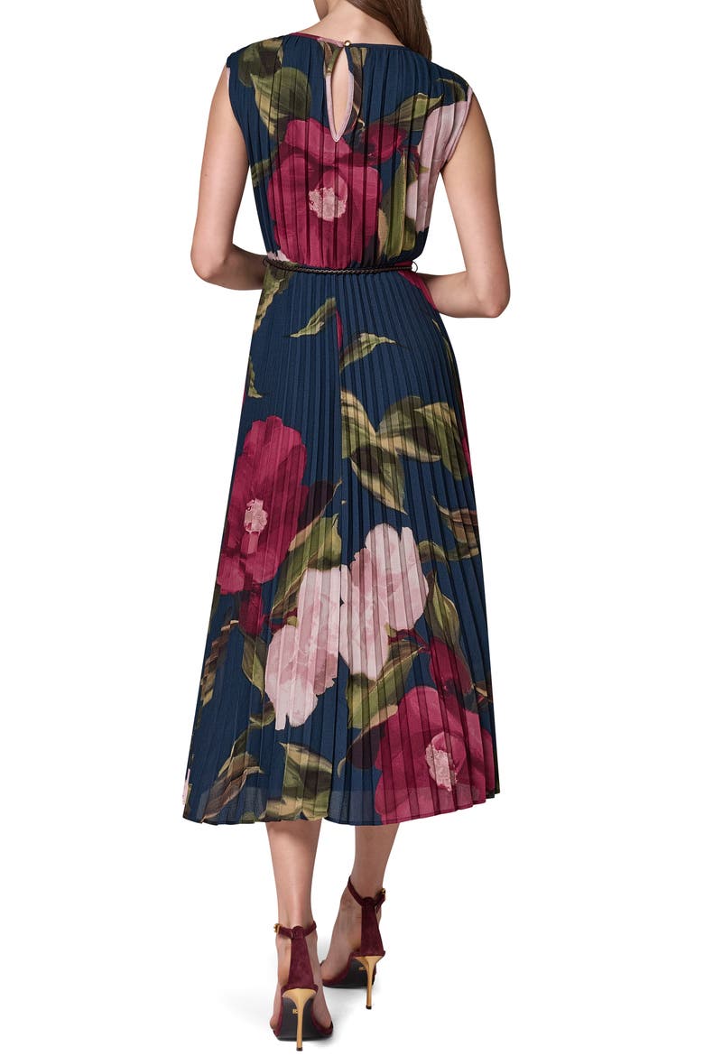Floral Print Pleated Sleeveless Dress, Alternate, color, NAVY