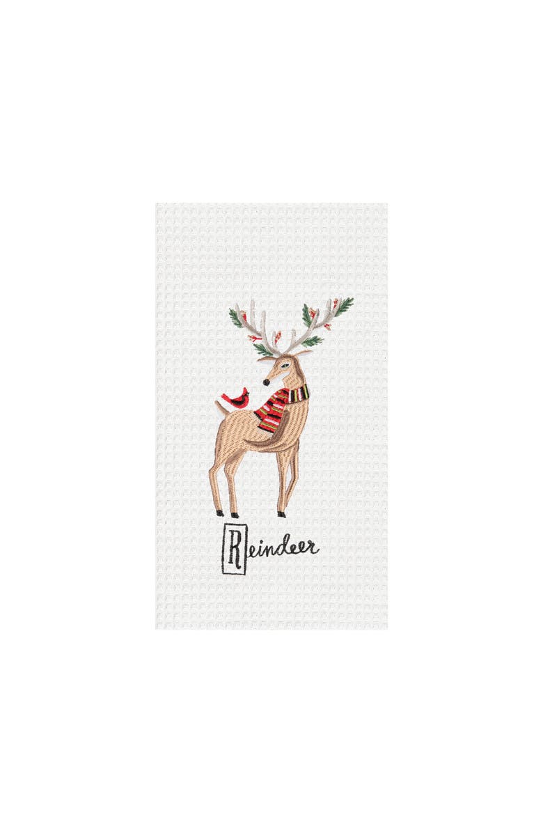 C&F Home 27" x 18" Christmas Winter Class Reindeer Cotton Embroidered & Waffle Weave Kitchen Dish Towel, Main, color, White