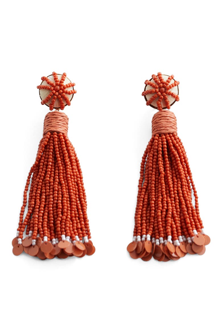 Beaded Tassel Drop Earrings, Main, color, RUSSET