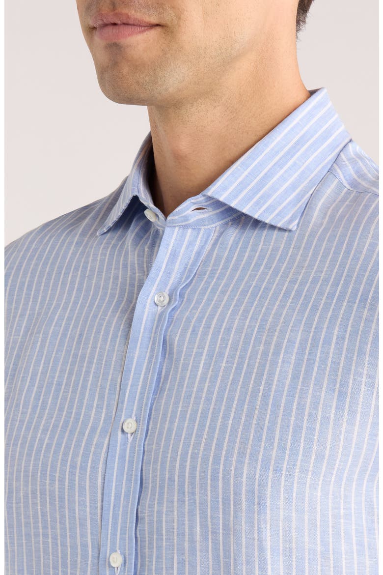Tattersall Stripe Linen Button-Up Shirt, Alternate, color, BLUE MULTI/ WHITE