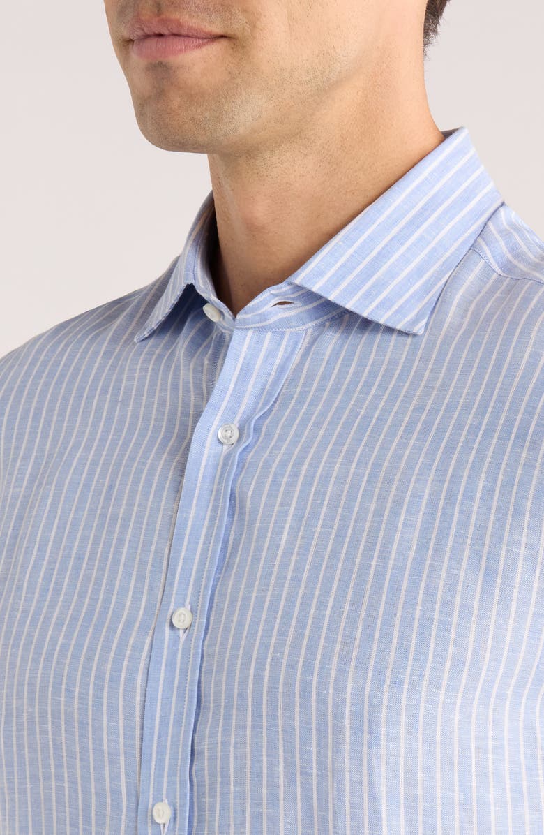 Ralph Lauren Purple Label Tattersall Stripe Linen Button-Up Shirt, Alternate, color, Blue Multi/ White