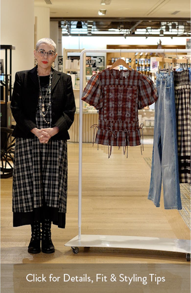 Audrey Plaid Smocked Puff Sleeve Organic Cotton Top, sales video thumbnail