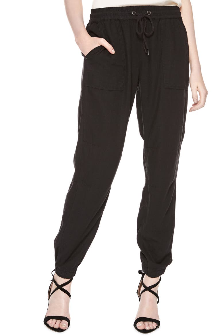 Linen Blend Jogger Pants, Main, color, BLACK