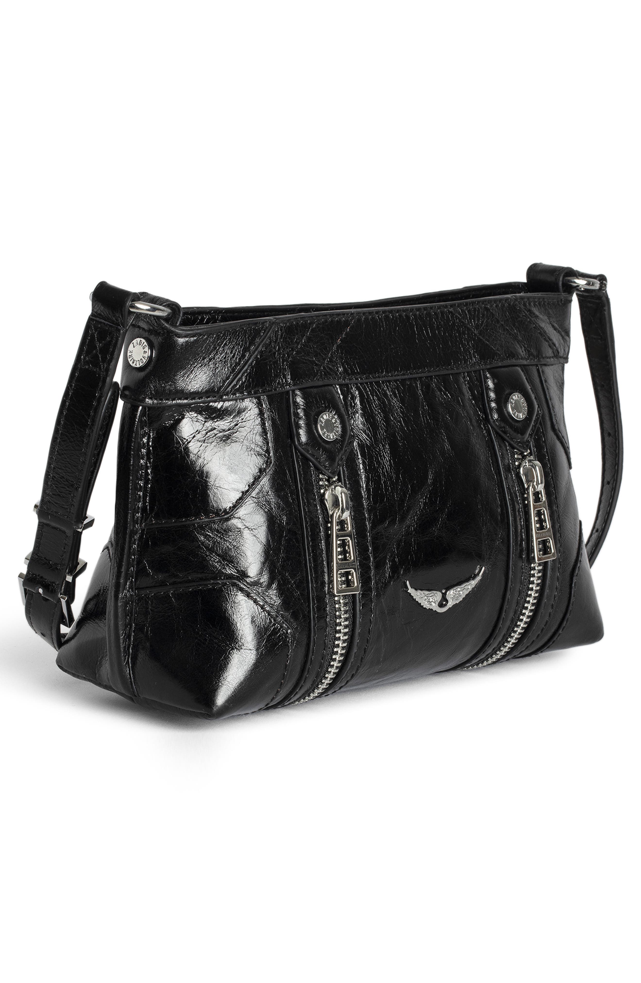 Zadig & Voltaire Sunny Mood Vintage Patent Crossbody Bag, Alternate, color, Noir