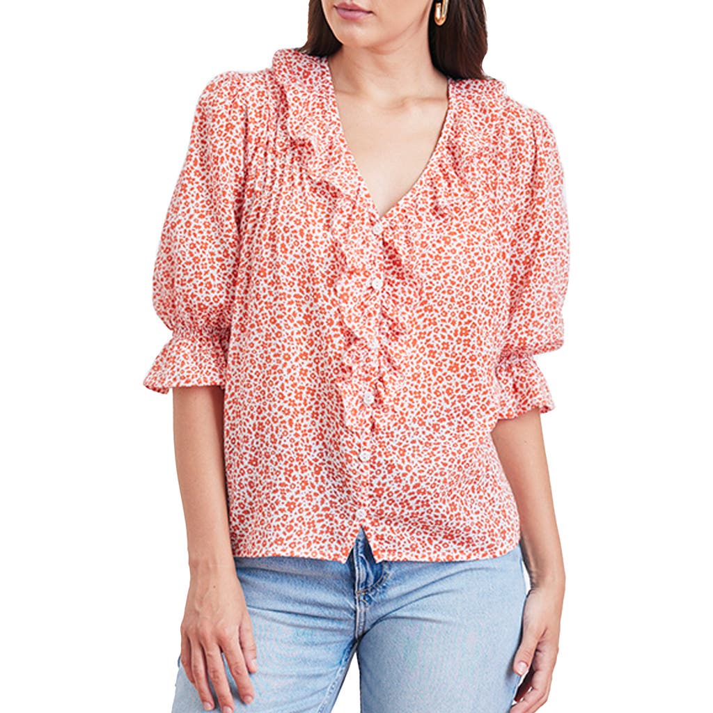 Paneros Clothing Chloe Cotton Ruffle Shirt in Chili Vintage Bloom  product