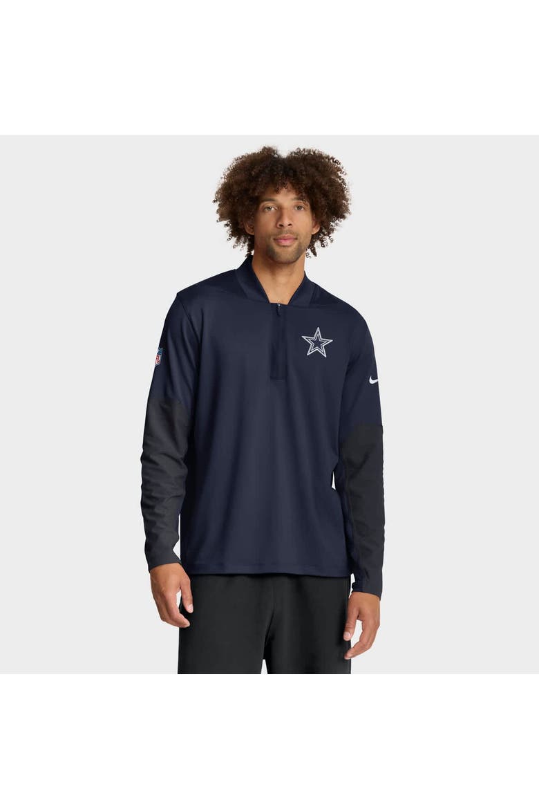 Men's Nike Navy Dallas Cowboys Sideline Dri-FIT Half-Zip Pullover, Main, color, Navy