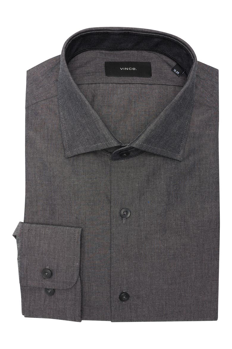 Classic Button Front Long Sleeve Cotton Dress Shirt, Alternate, color, CHARCOAL