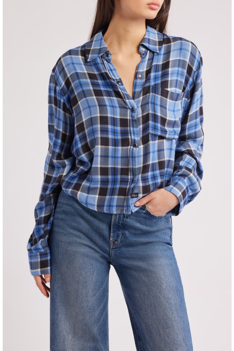 Malin Windowpane Plaid Snap-Up Shirt, Main, color, MIDNIGHT BLUE WHITE