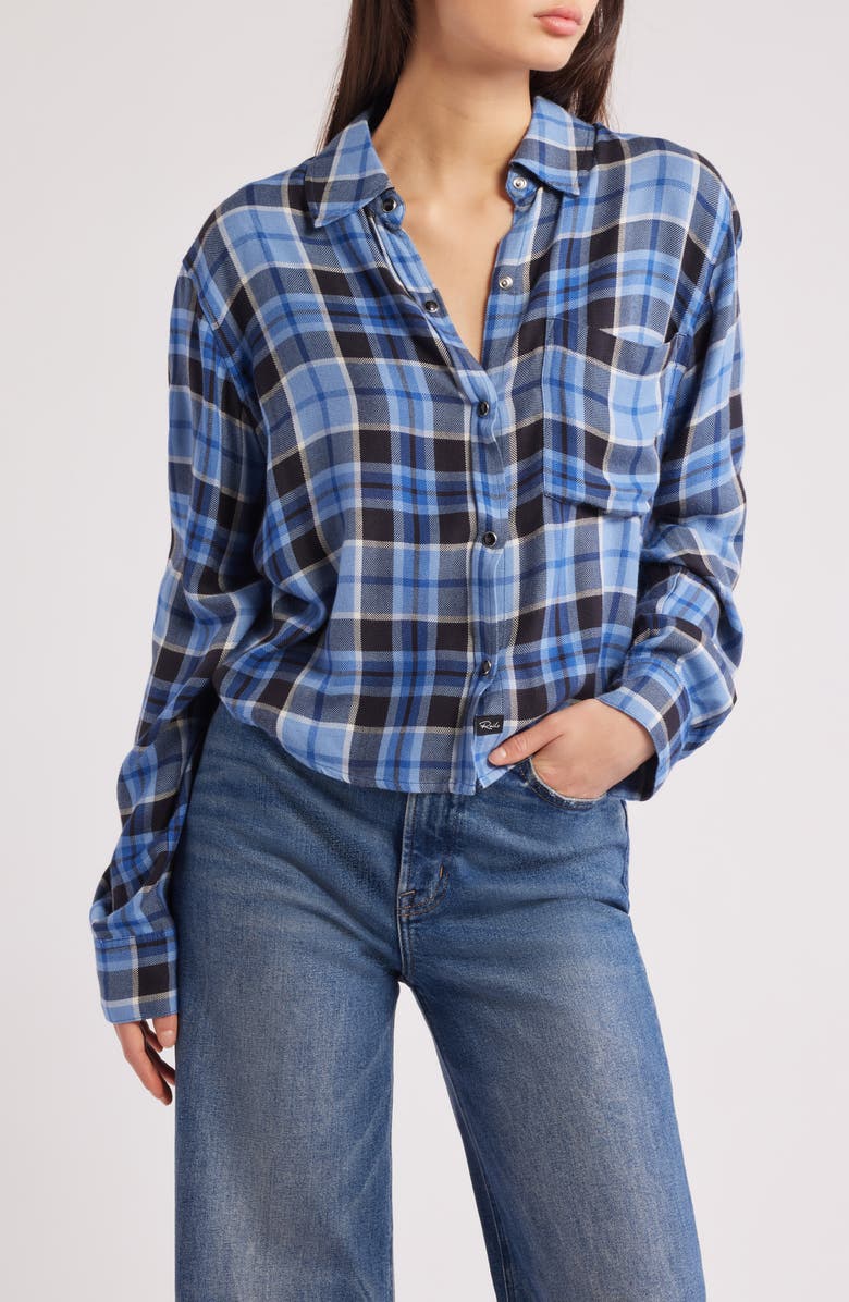 Rails Malin Windowpane Plaid Snap-Up Shirt, Main, color, Midnight Blue White