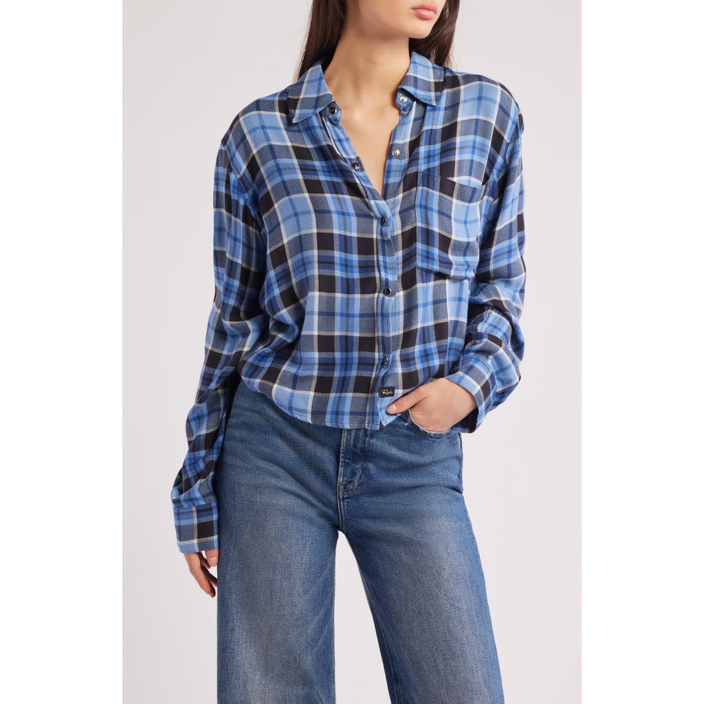 Rails Malin Windowpane Plaid Snap-up Shirt In Blue