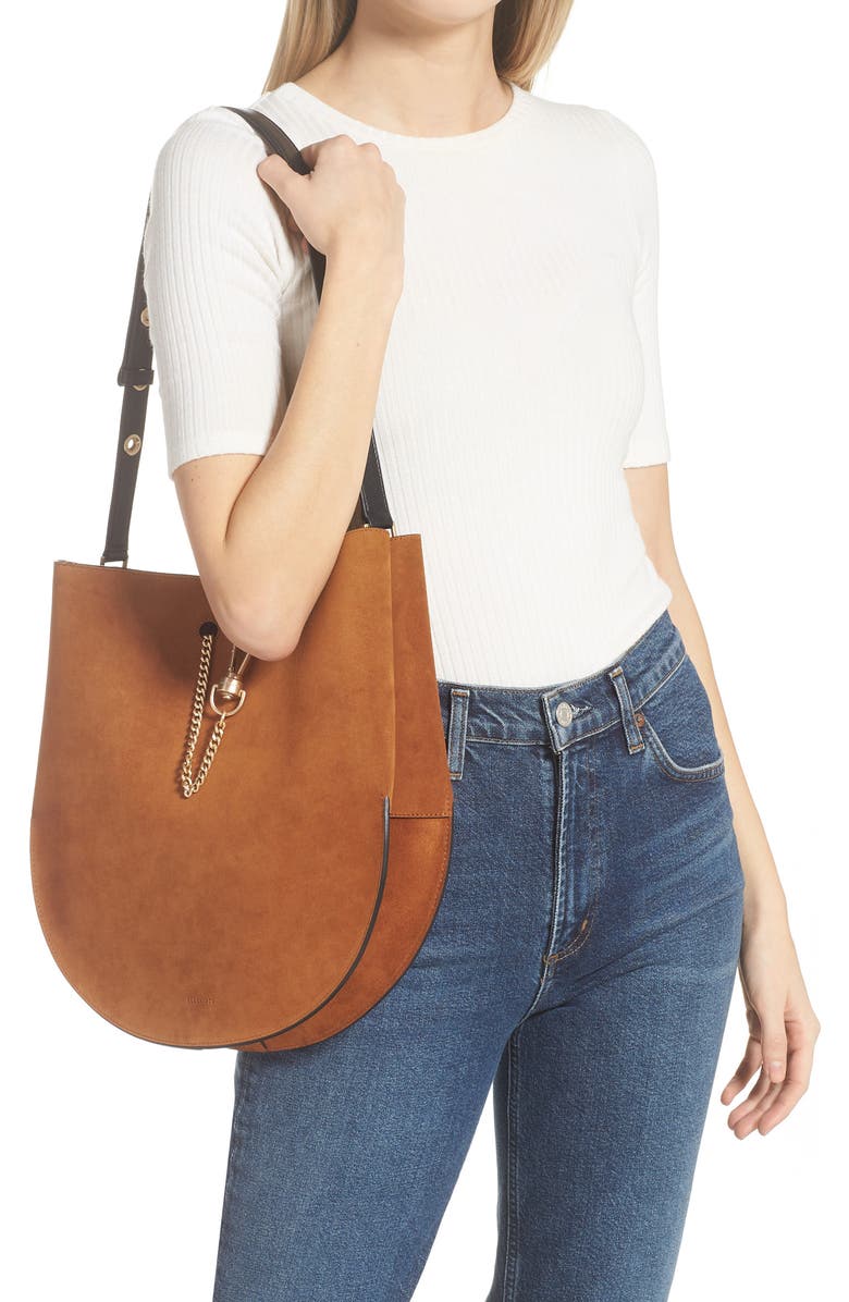 AllSaints Beaumont Suede Hobo Bag, Alternate, color,