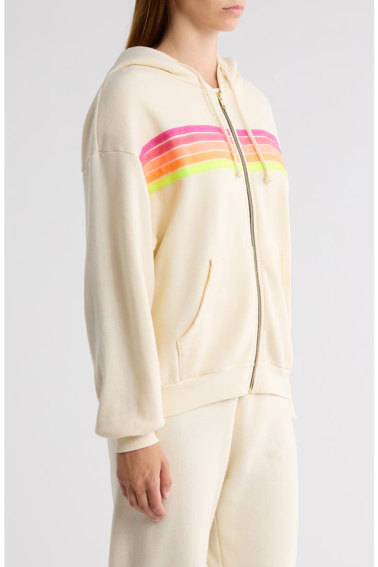 5-Stripe Zip Hoodie, Alternate, color, VINTAGE WHITE/ NEON