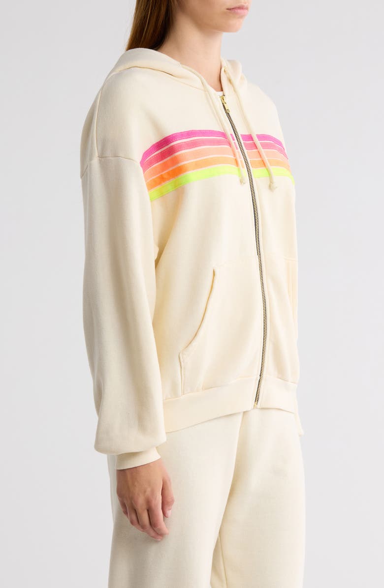 Aviator Nation 5-Stripe Zip Hoodie, Alternate, color, Vintage White/ Neon