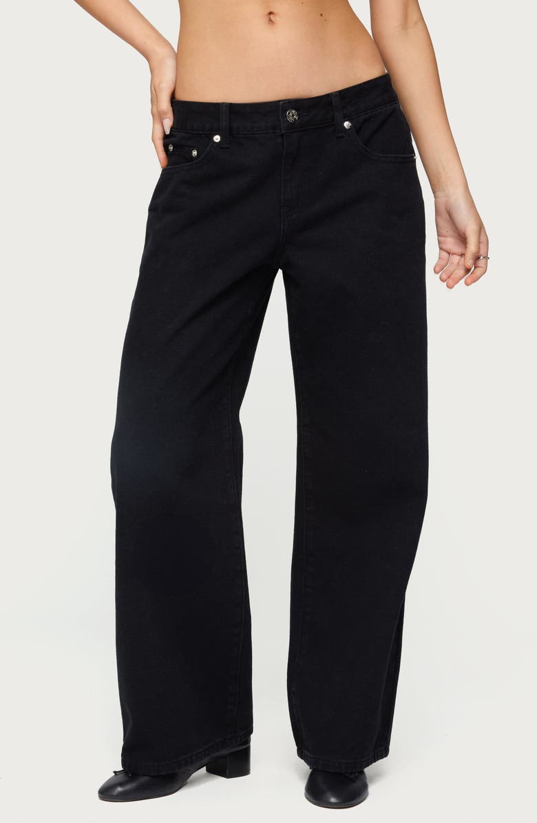 EDIKTED Daytime Low Rise Wide Leg Jeans, Main, color, Black