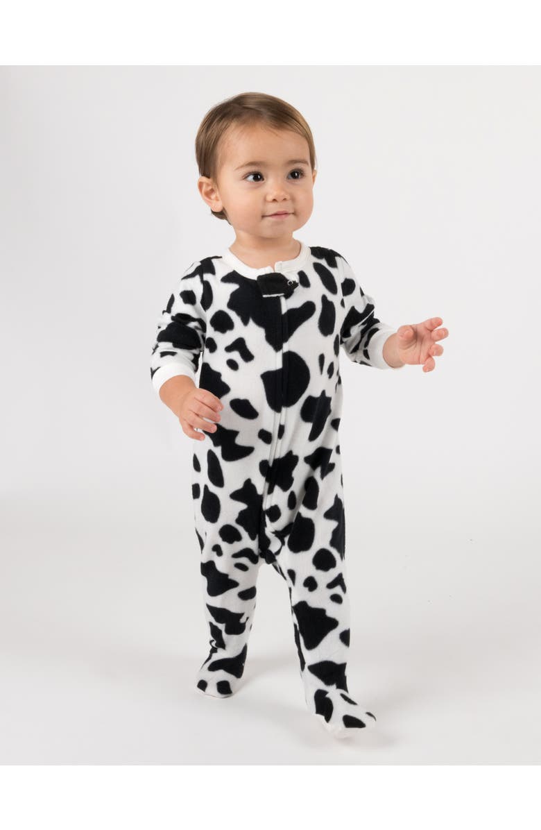 Leveret Kids Footed Fleece Printed Matching Family Holiday Pajamas, Alternate, color, Cow