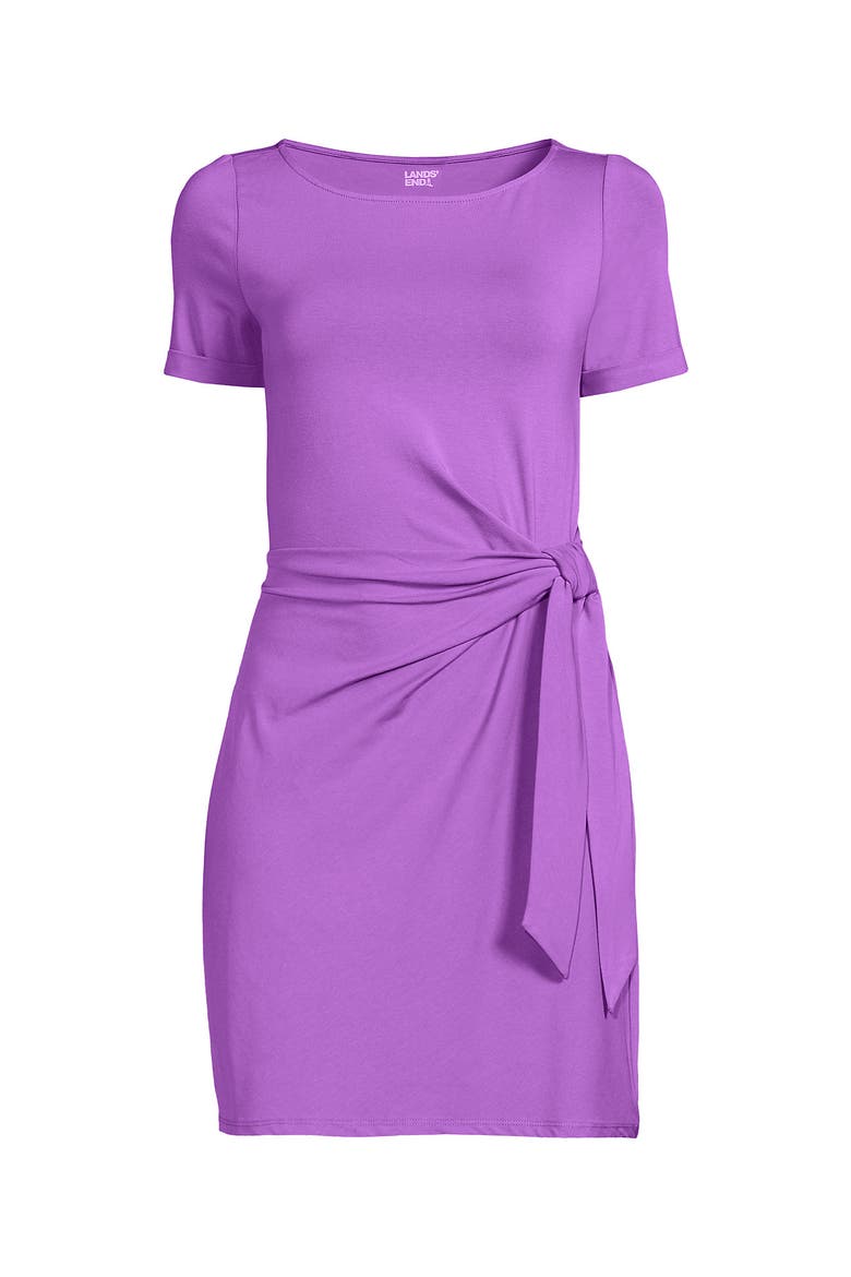 Short Sleeve Cotton Modal Wrap Mini Dress, Alternate, color, Soft Orchid
