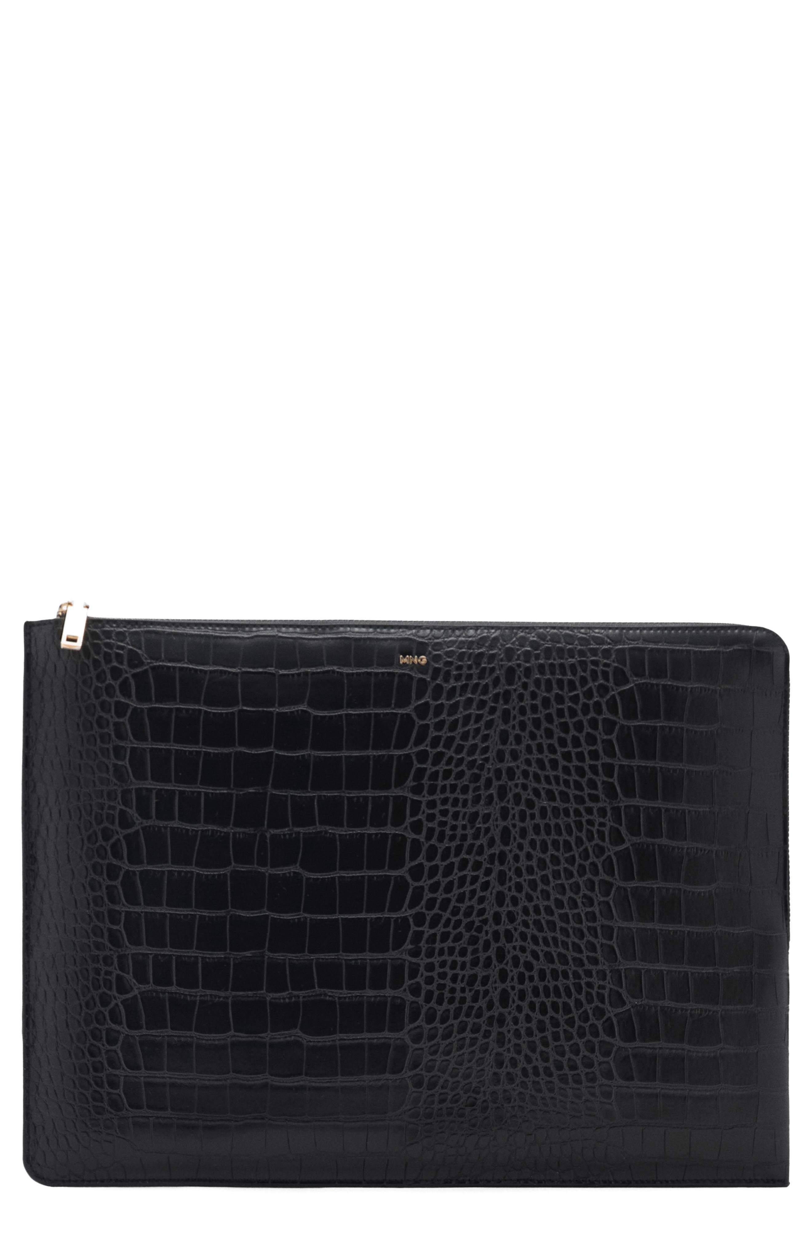 MANGO Croc Embossed Faux Leather Laptop Case, Main, color, 