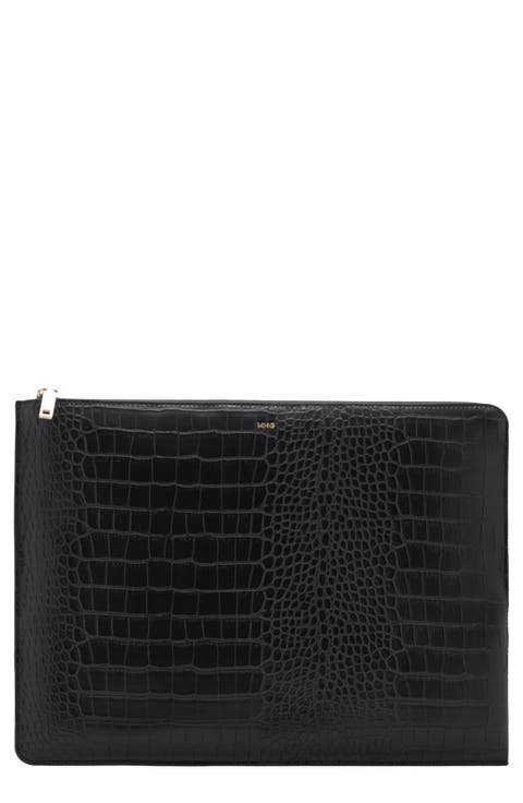 Croc Embossed Faux Leather Laptop Case